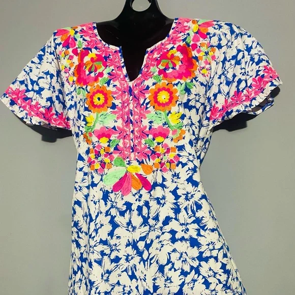 Floral Blue and Pink Dress - Picture 4 of 16